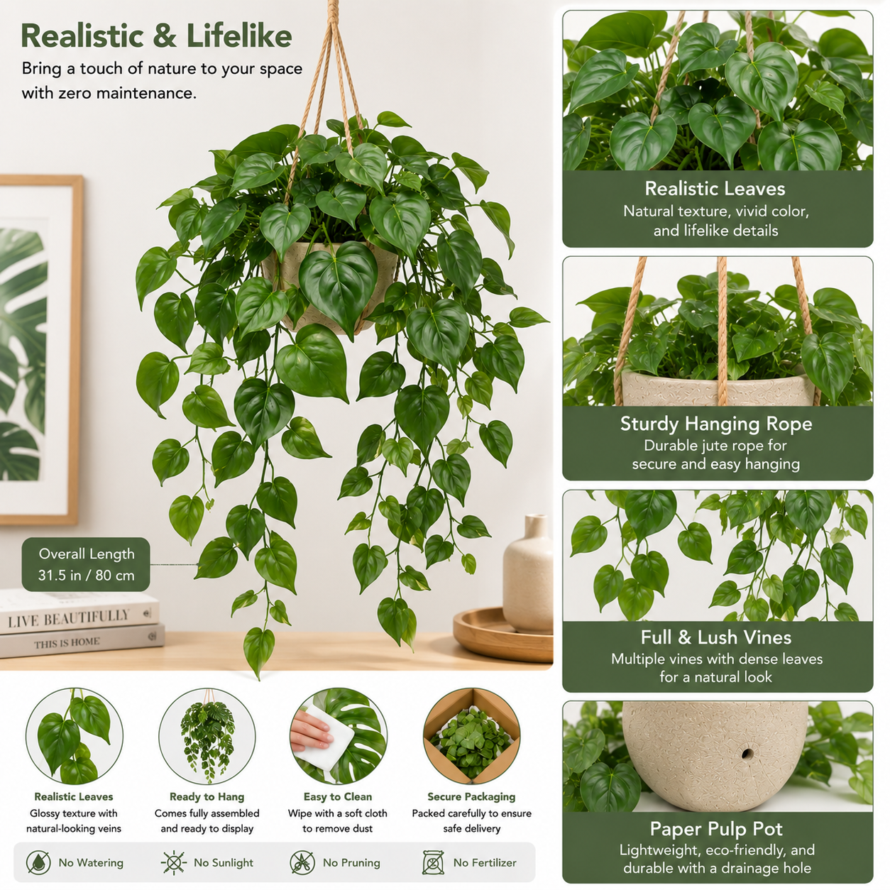Masrjkie® Artificial Hanging Philodendron Vine