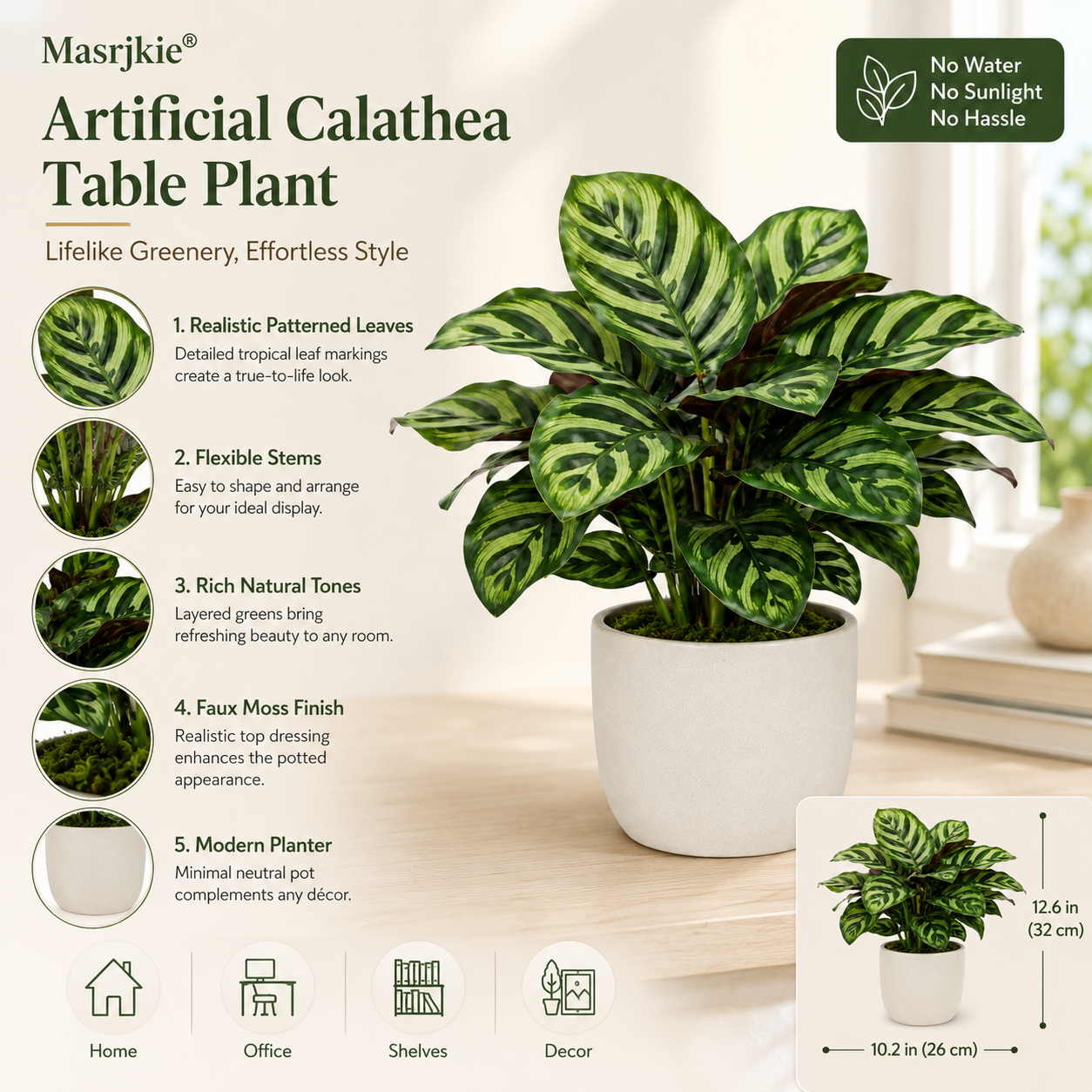 Masrjkie® Artificial Calathea Table Plant