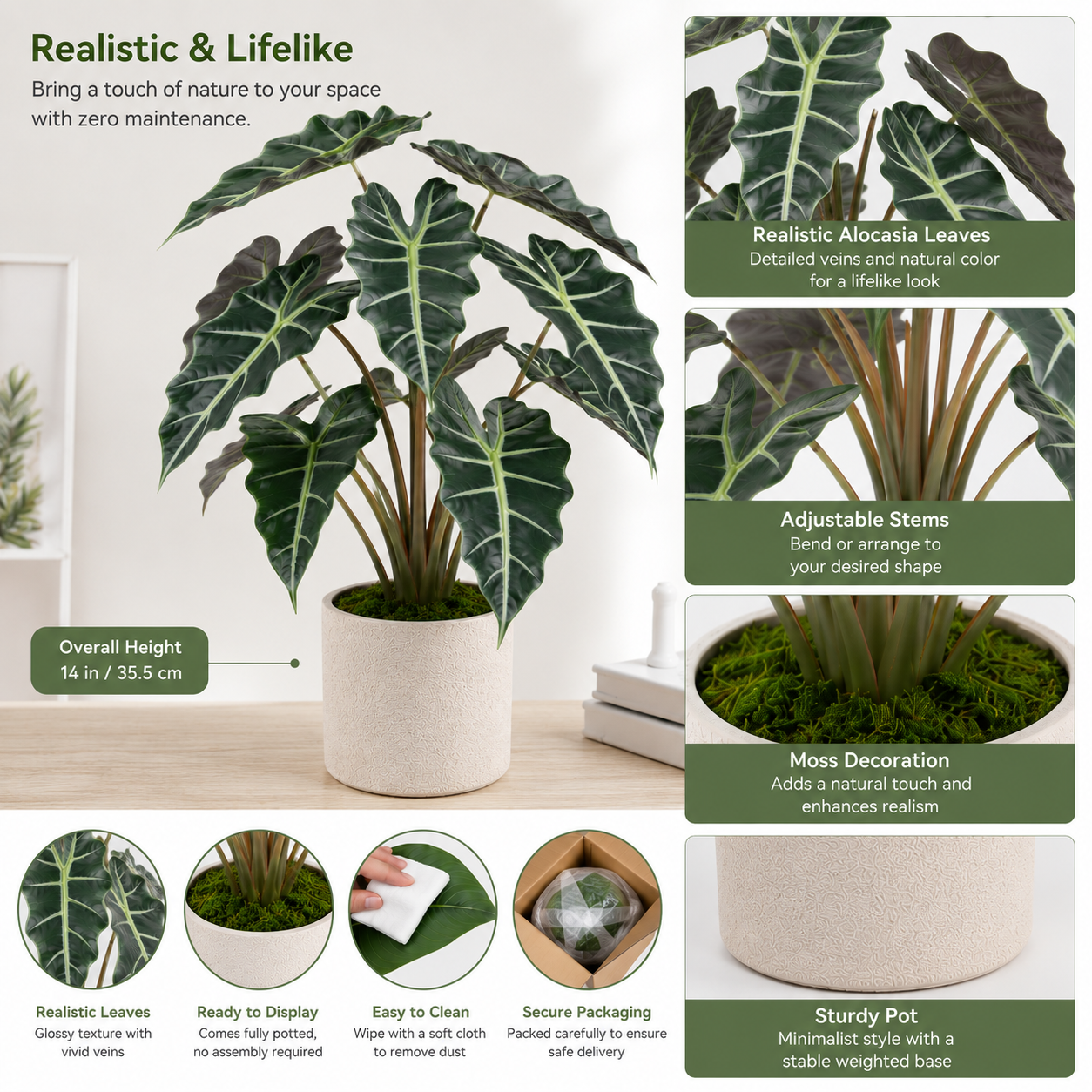 Masrjkie® Artificial Alocasia Potted Plant