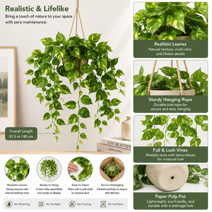Masrjkie® Artificial Hanging Pothos Plant