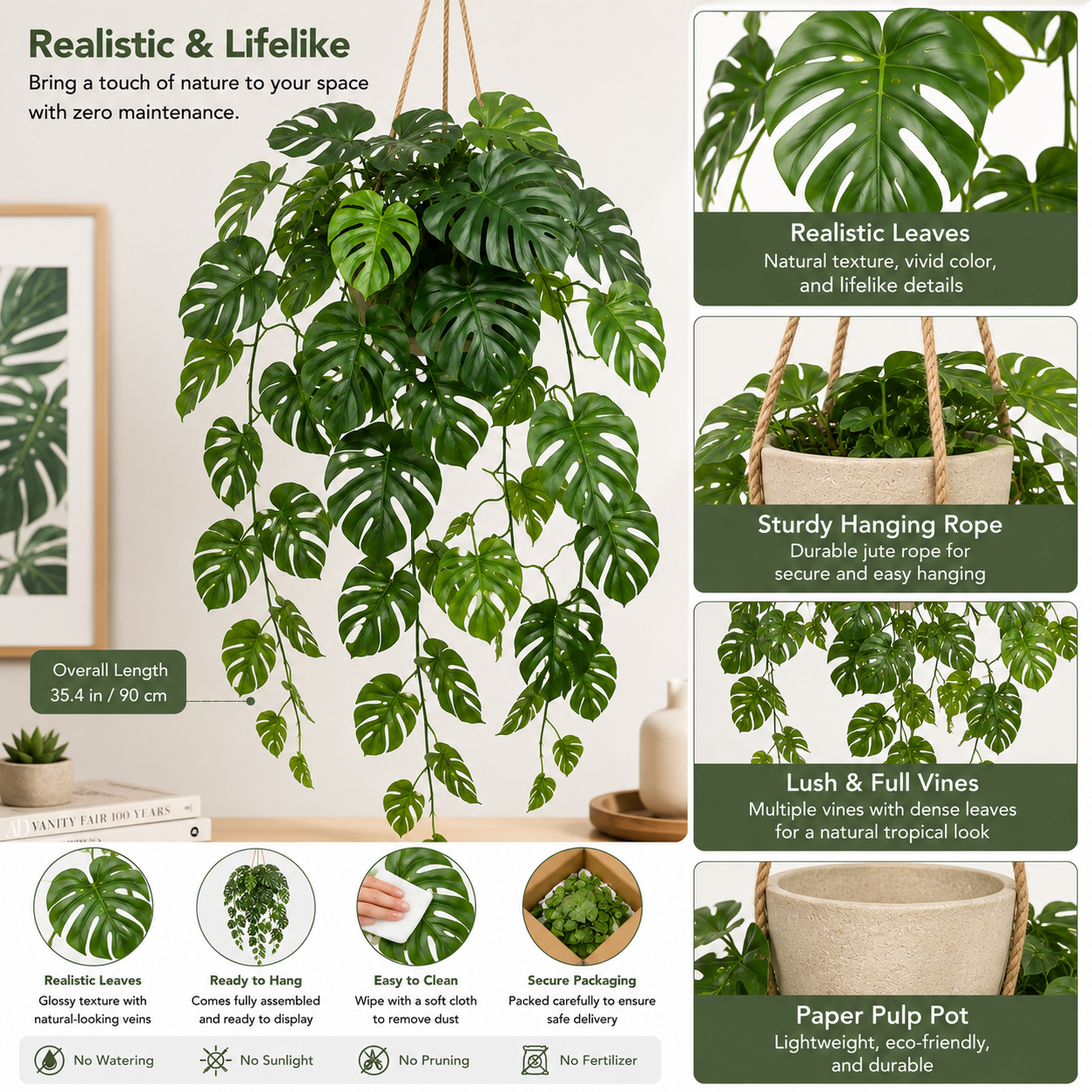 Masrjkie® Artificial Hanging Monstera Vine