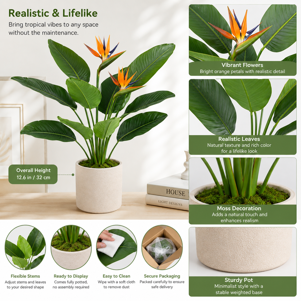 Masrjkie® Mini Artificial Bird of Paradise Plant