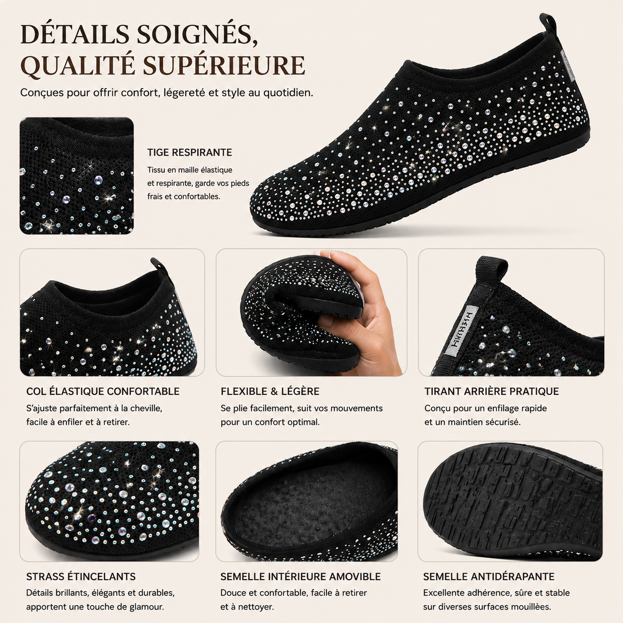 Chaussures d'eau respirantes – Aquashoes à séchage rapide, chaussures de plage antidérapantes pour natation, surf et activités nautiques avec semelle flexible confortable
