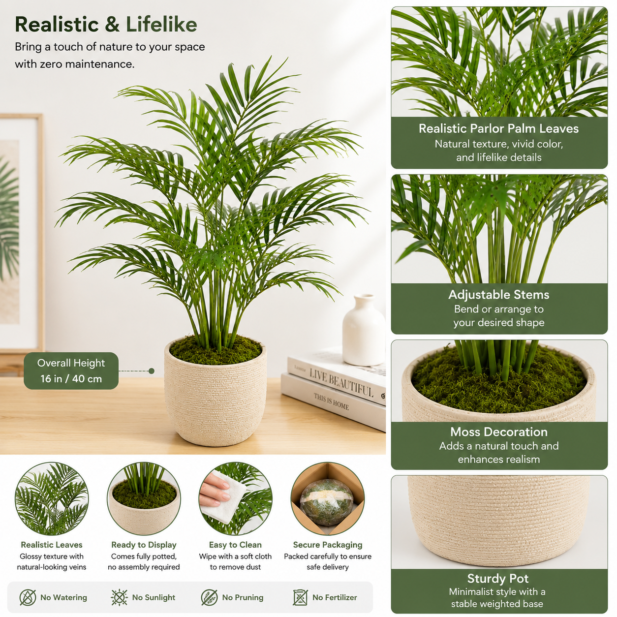 Masrjkie® Artificial Parlor Palm Plant